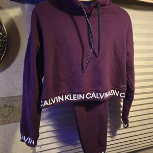 Calvin Klein Performance Crop Hooded Sweatshirt and Pants XS